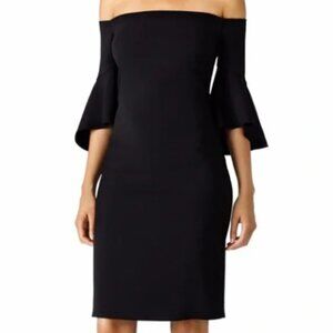 Laundry by Shelli Segal NWT Montreal Stretch Crepe Off Shoulder Cocktail Black
